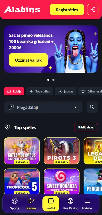 Aladins mobilā versija