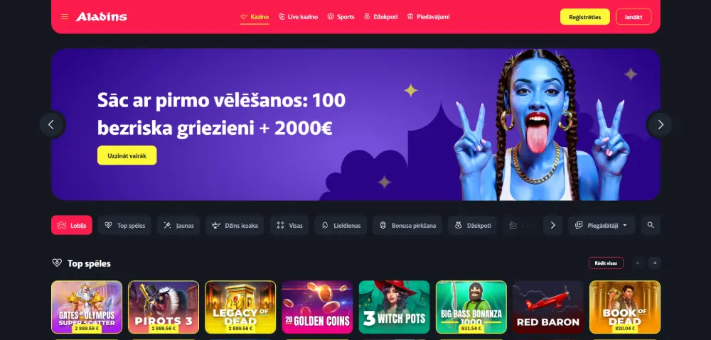 Aladins kazino mājaslapa