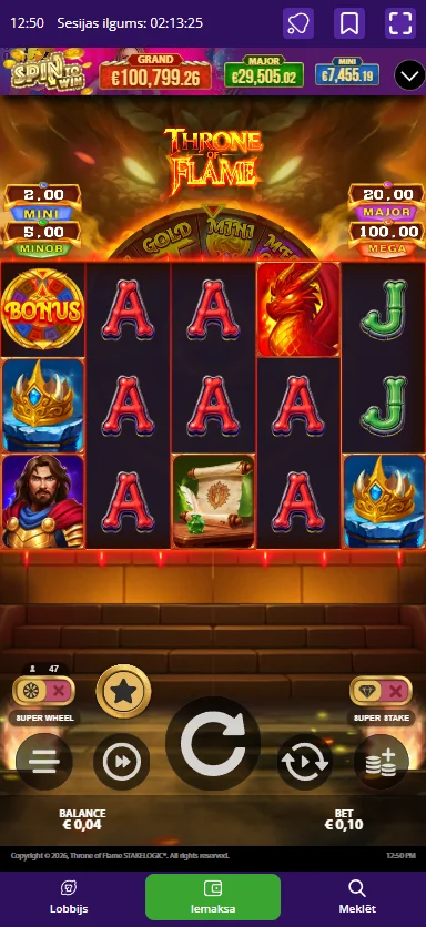 Throne of Flame slots Laimz kazino testa laikā