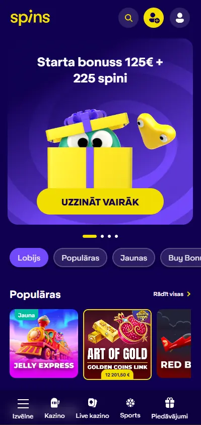 Spins mobilā versija