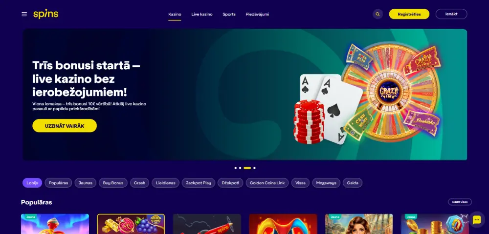 Spins kazino mājaslapa