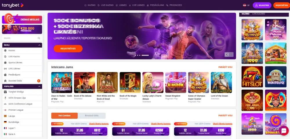 TonyBet kazino mājaslapa